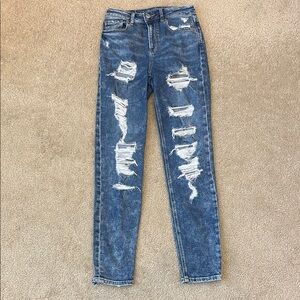American Eagle Stretch Mom Jeans Distressed Ripped - Size 00